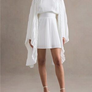 Club L London White Pleated Long Sleeve Dress